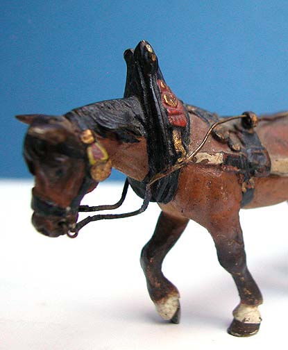 Austrian Cold Painted Bronze Sculpture of Horse Pulling Log Cart C 1900